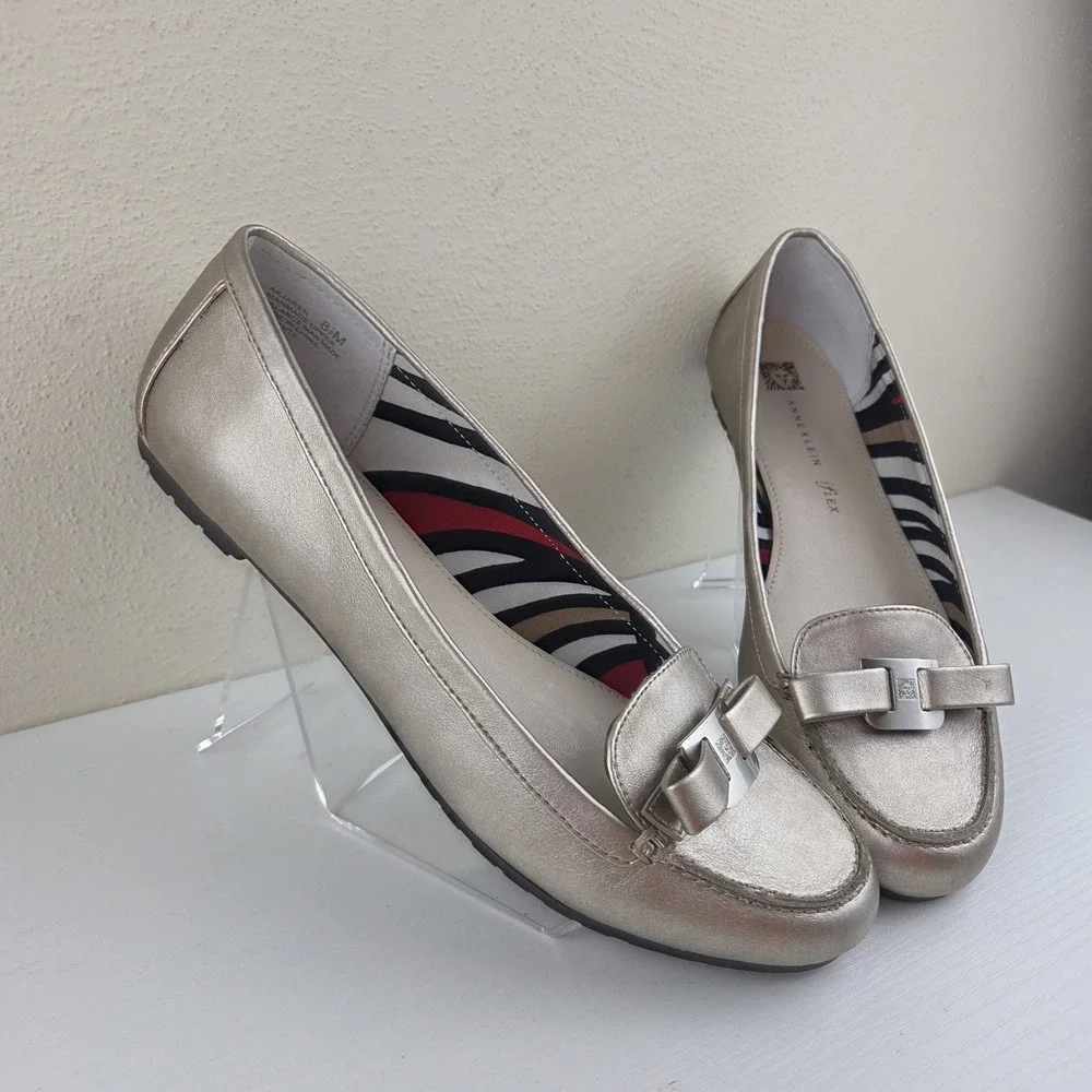Anne Klein Jaren Gold Metallic Faux‎ Leather iFlex Loafers Women's Size 8.5 M